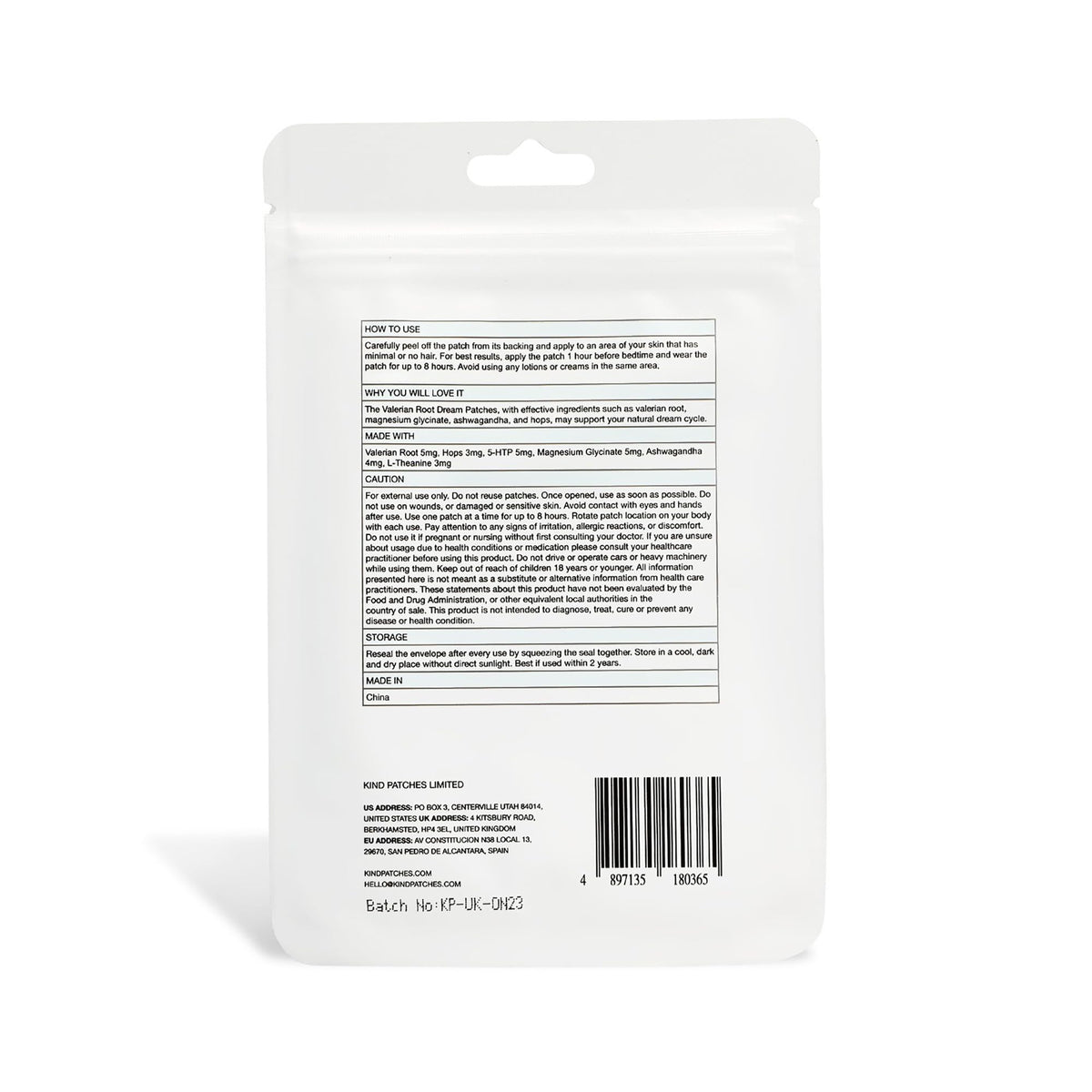 Application d'un patch de sommeil Kind Patches sur la peau