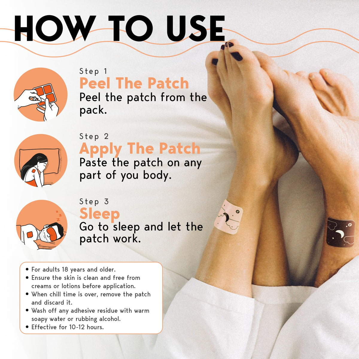 Application d'un patch de sommeil Klova sur le pied