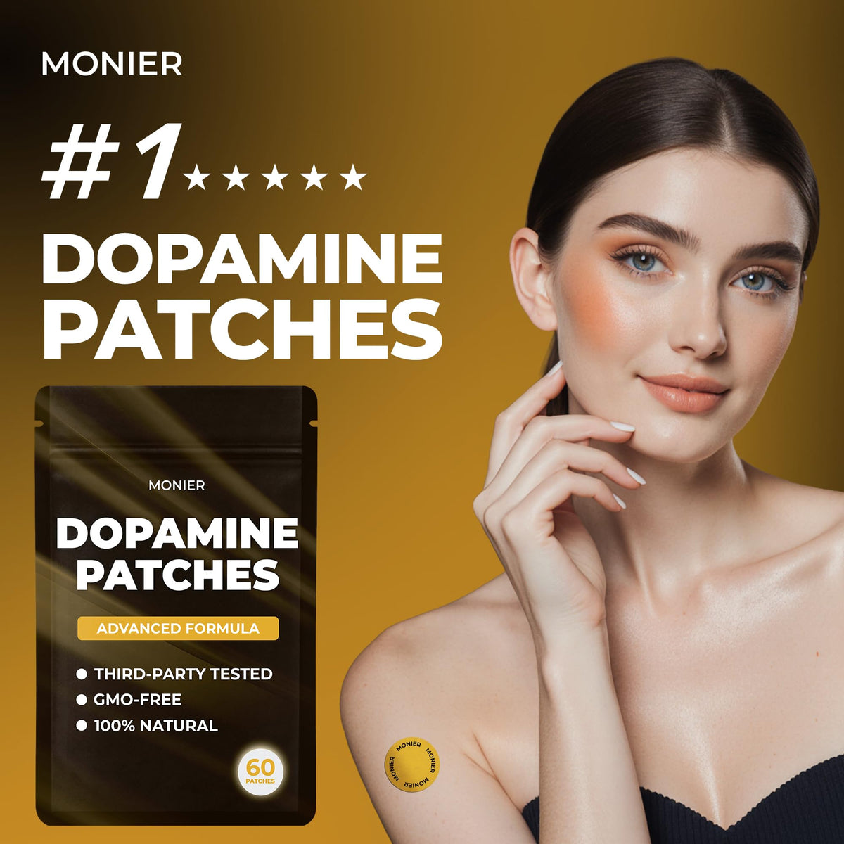 Application d'un patch MONIER sur la peau, démontrant son utilisation