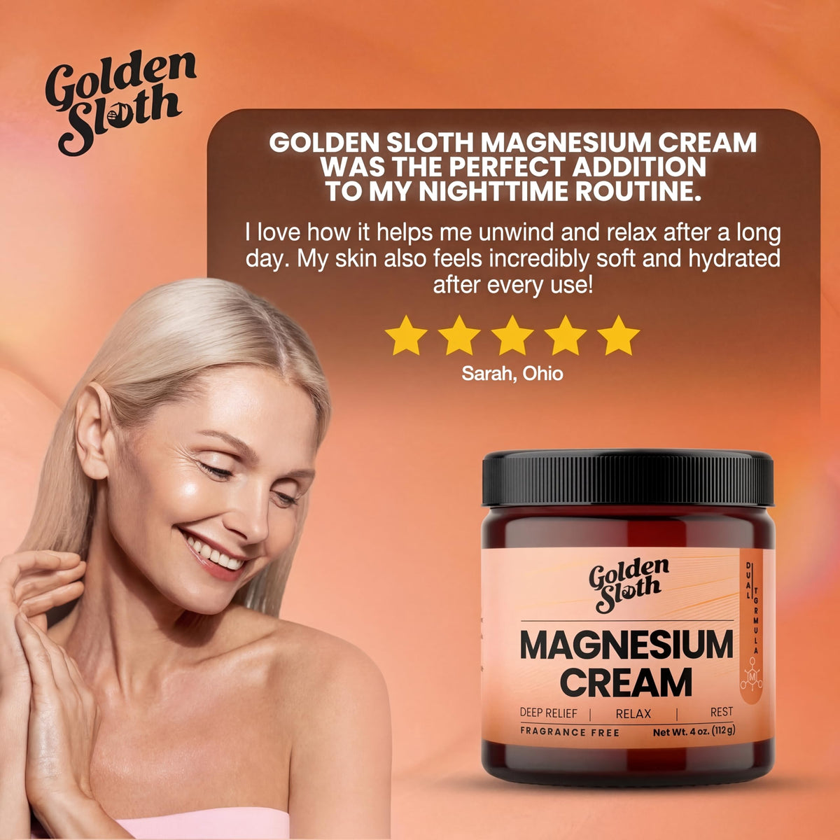 Application de la crème de magnésium Golden Sloth sur la peau