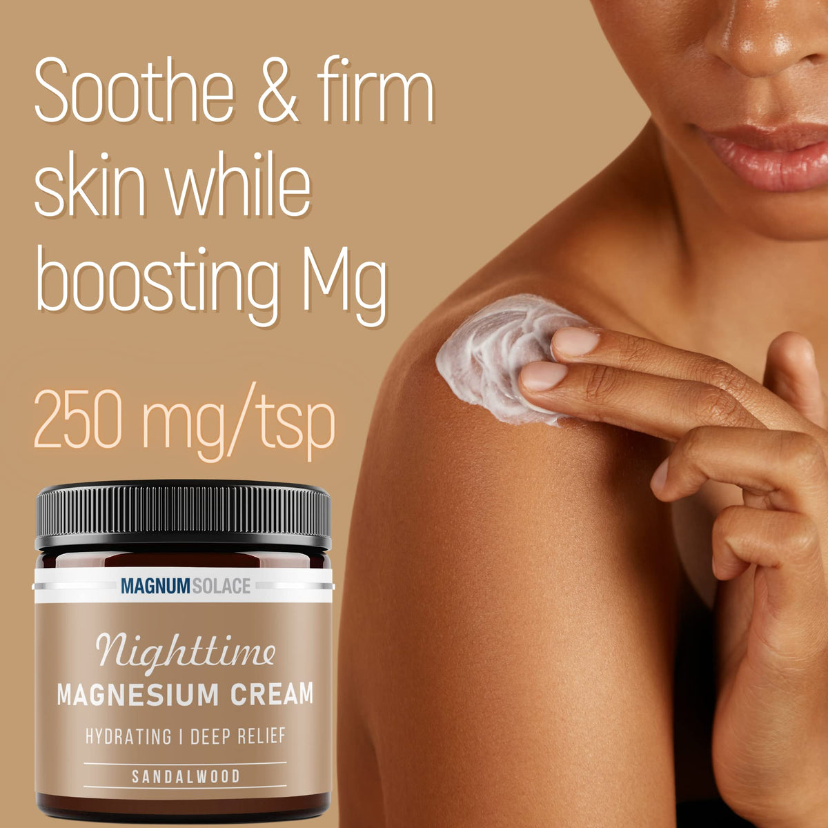 Application de la crème de magnésium Magnum Solace sur la peau
