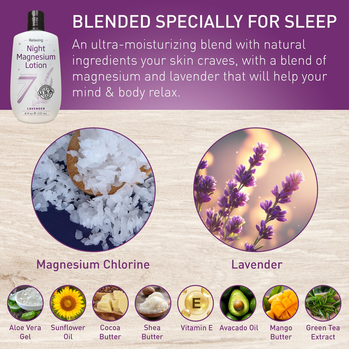 Application de la lotion de magnésium lavande Seven Minerals sur la peau