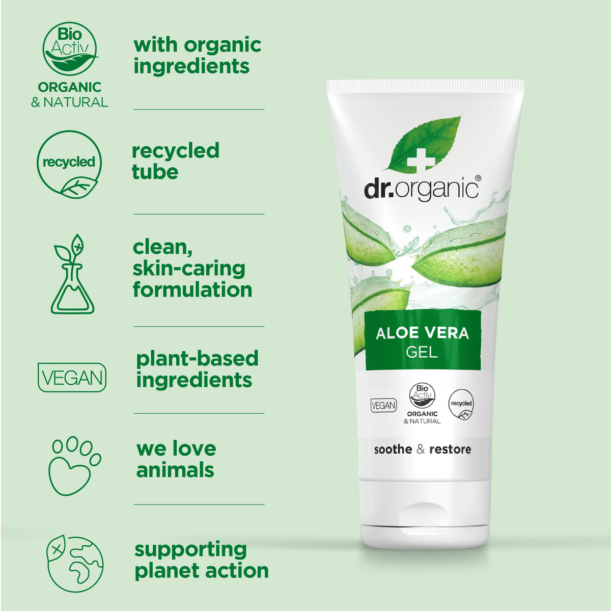 Application du gel d'Aloe Vera Dr. Organic sur la peau