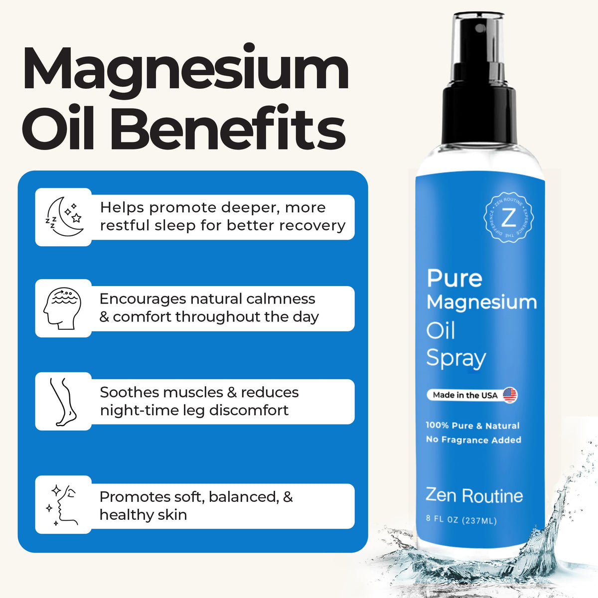 Application du spray d'huile de magnésium sur la peau