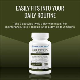 Approved Science Parastrin capsules in a hand