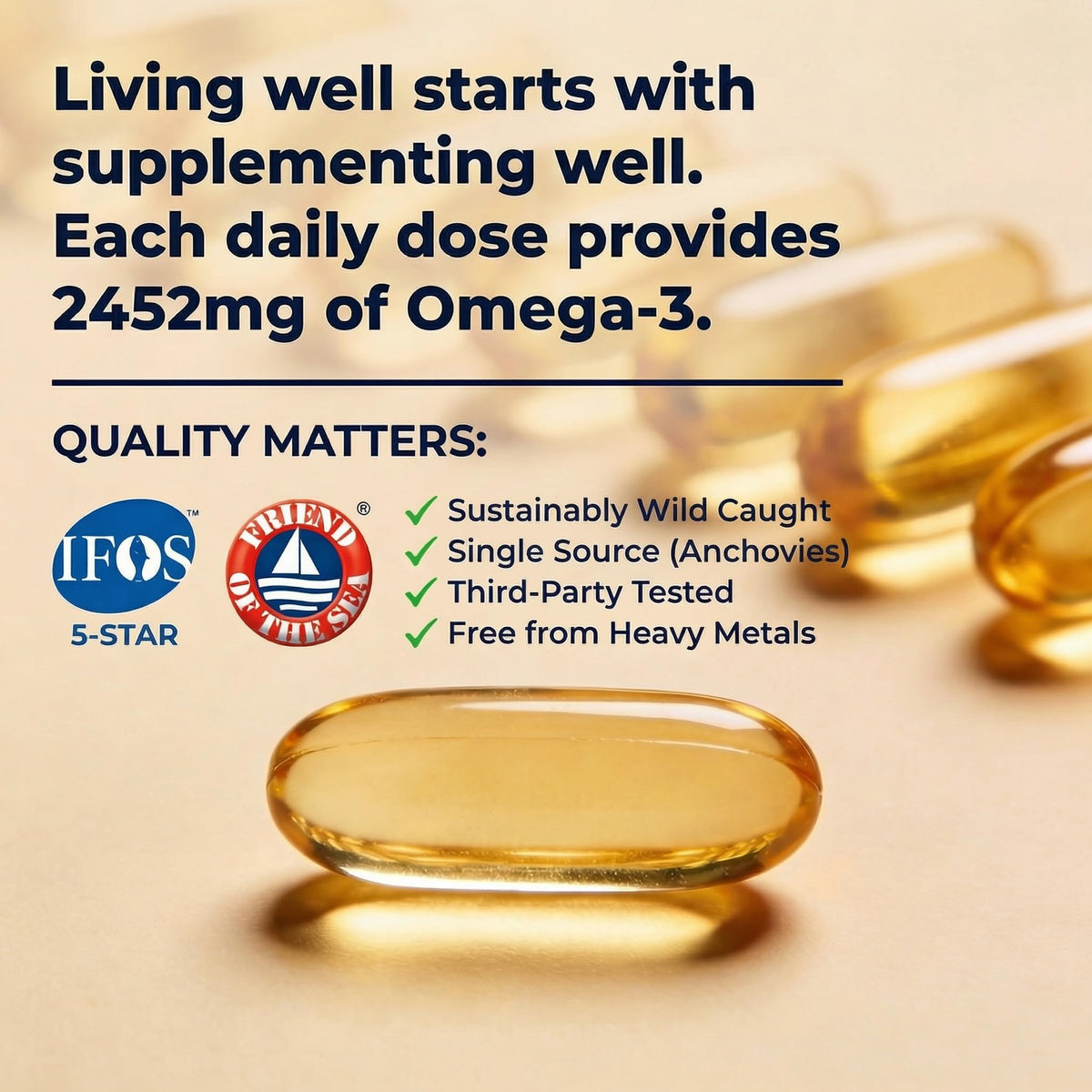 AQUA OMEGA Huile de Poisson Omega-3, capsules sur une cuillère