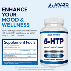 Arazo Nutrition 5-HTP 200 MG 120 capsules vue arrière