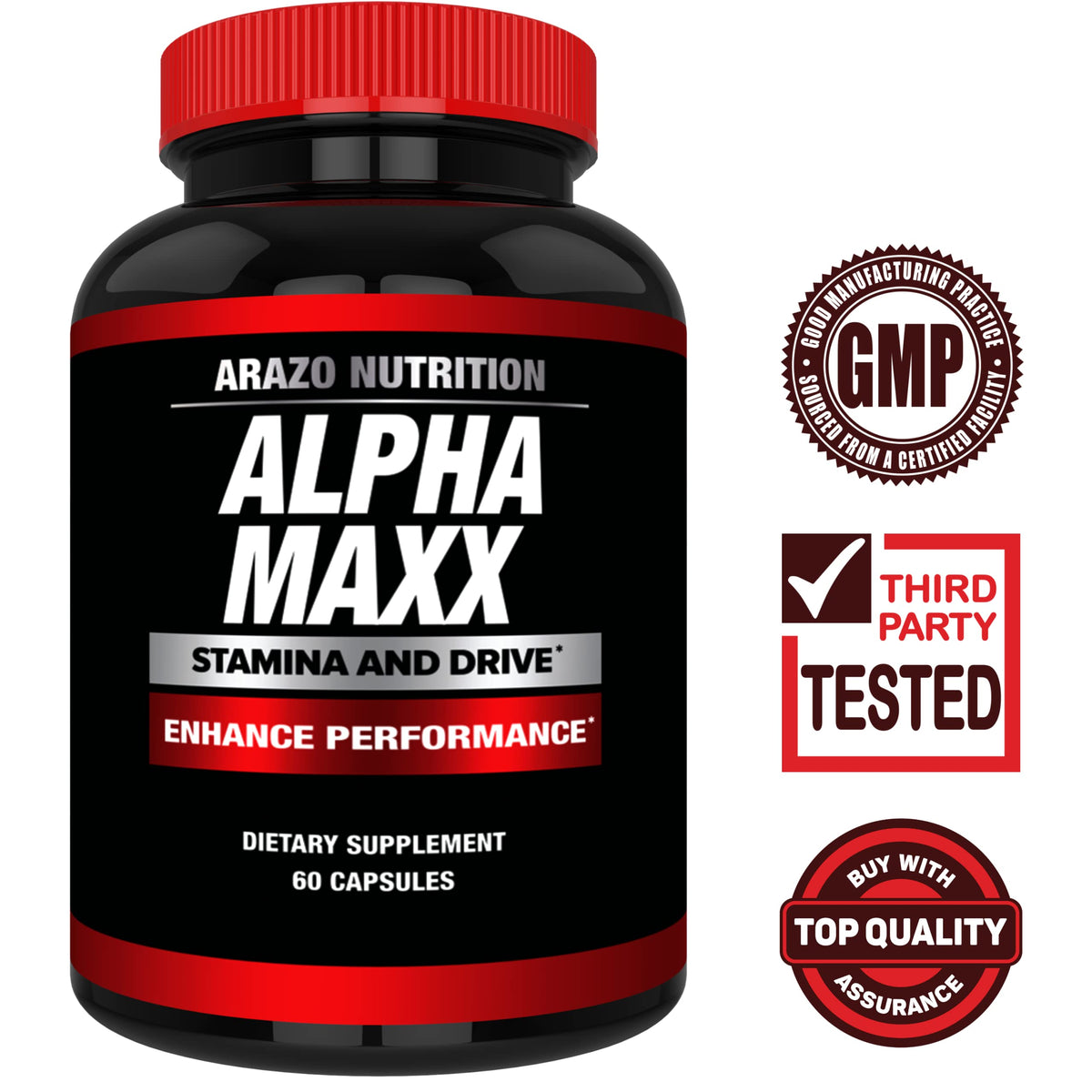 Arazo Nutrition Alphamaxx boîte avec supplément d'ingrédients visibles