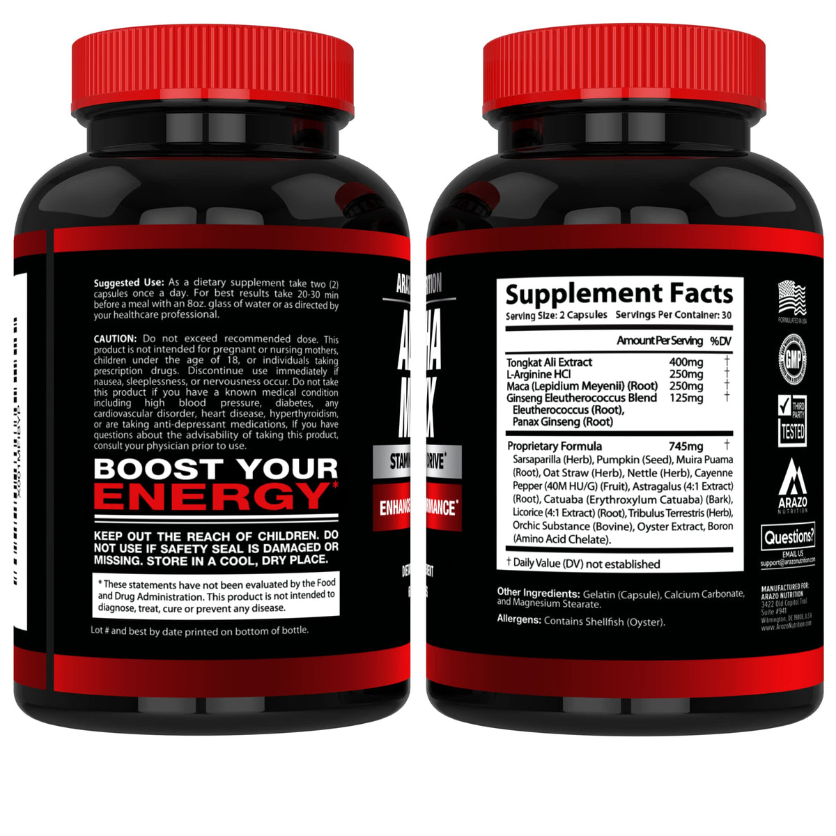Arazo Nutrition Alphamaxx pilule en gros plan sur une main