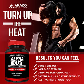 Arazo Nutrition Alphamaxx présentation sur une table avec d'autres produits