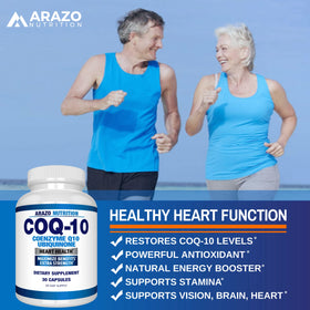Arazo Nutrition CoQ10 200mg bottle with dosage