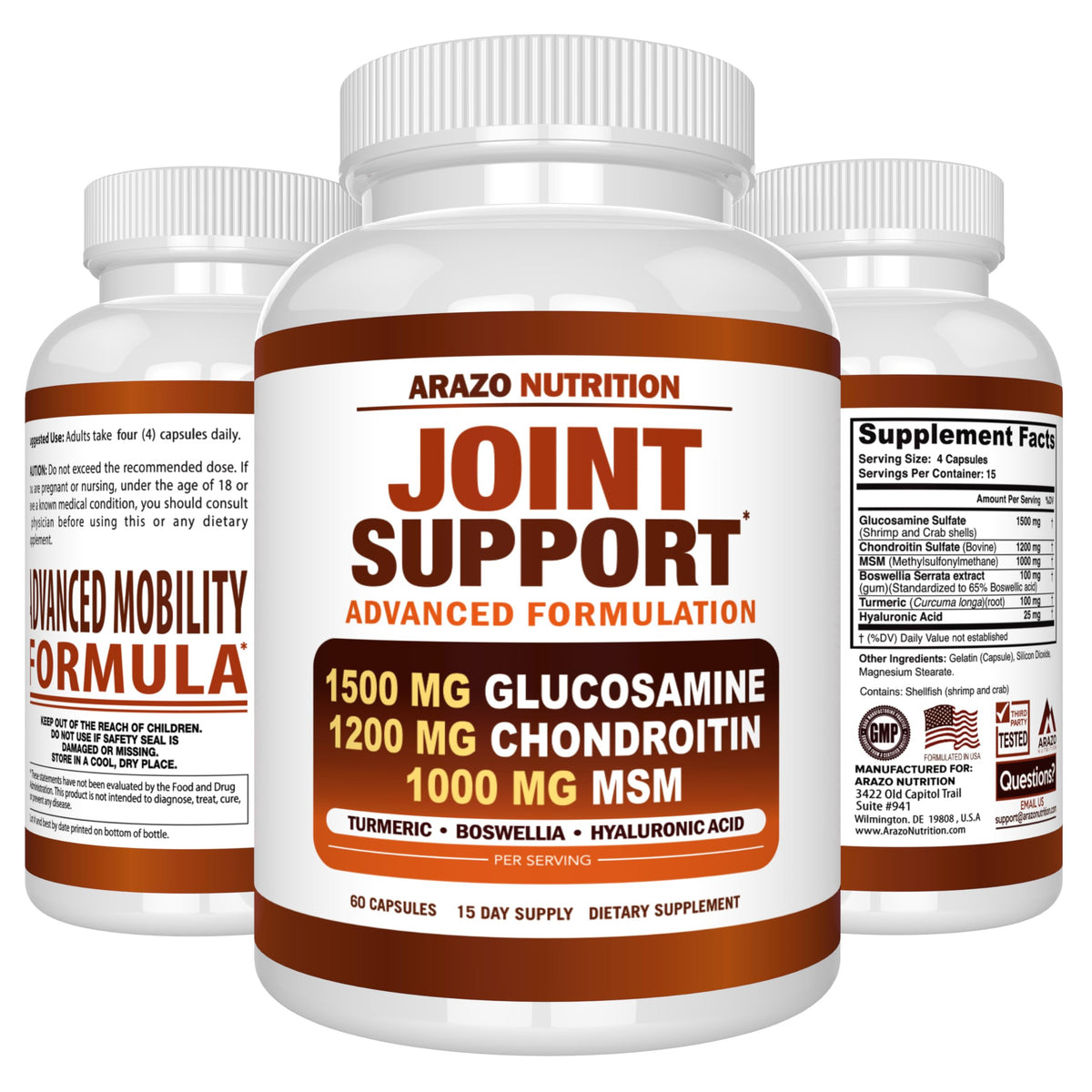 Arazo Nutrition Glucosamine Chondroitin 60 Capsules - gélules dans une main