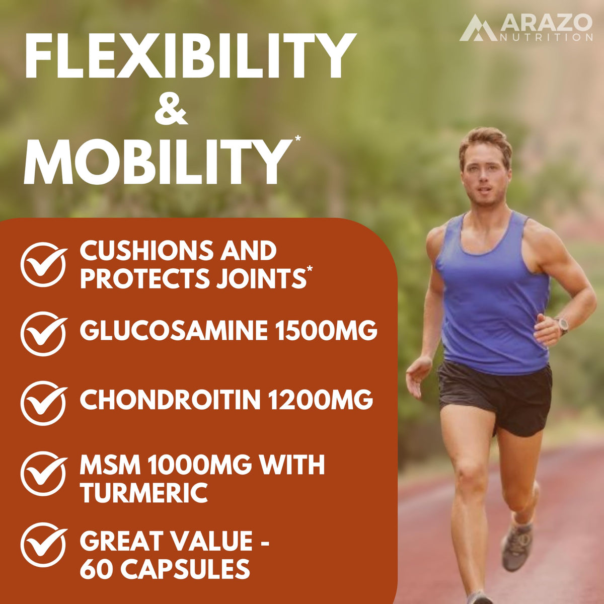 Arazo Nutrition Glucosamine Chondroitin 60 Capsules - prise de gélules avec un verre d'eau