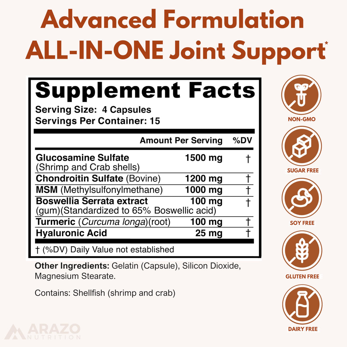 Arazo Nutrition Glucosamine Chondroitin 60 Capsules - vue de dos