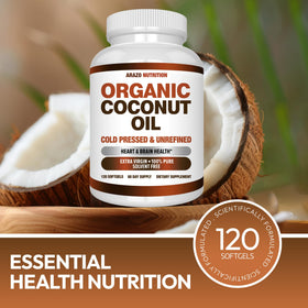 Arazo Nutrition Huile de Coco Bio 2000 MG capsules softgel à côté d'une cuillère