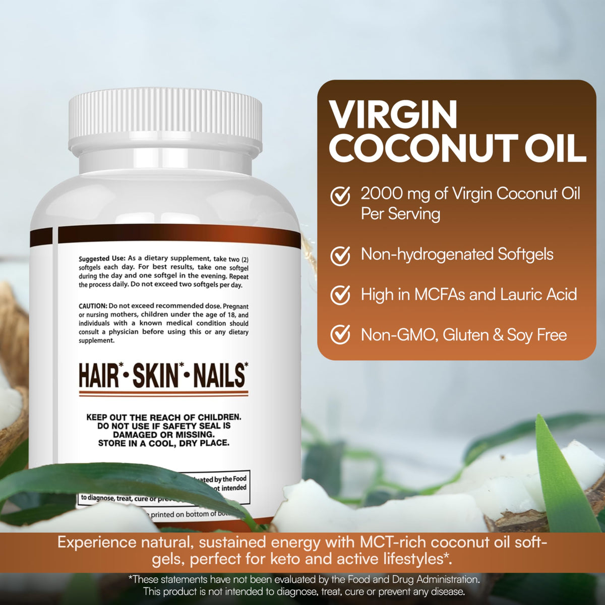 Arazo Nutrition Huile de Coco Bio 2000 MG capsules softgel vue de côté