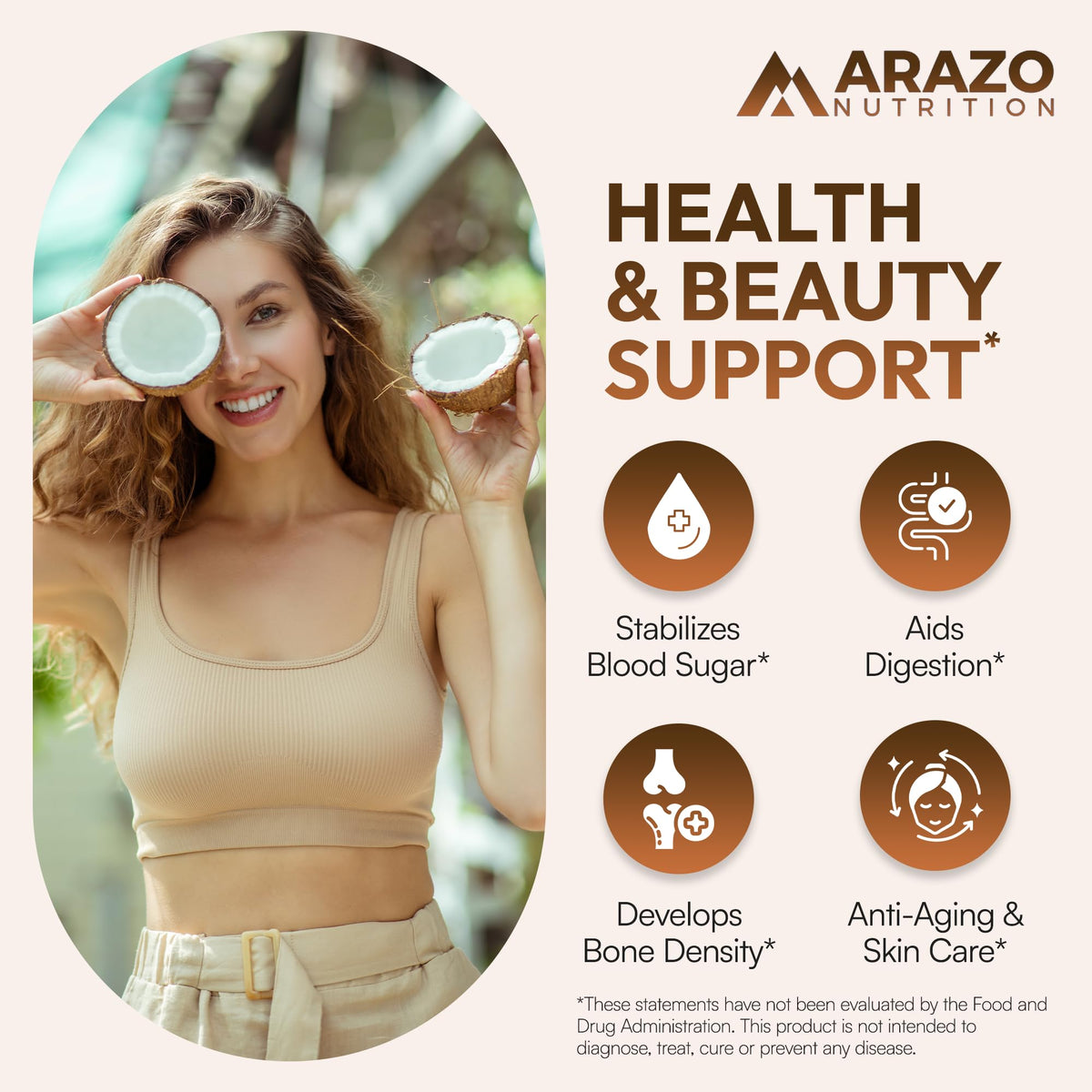 Arazo Nutrition Huile de Coco Bio capsules softgel sur fond blanc