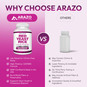 Arazo Nutrition Riz Rouge 1200 mg sur une table avec des herbes