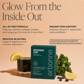Arbonne GreenSynergy Elixir stick pack ouvert avec poudre
