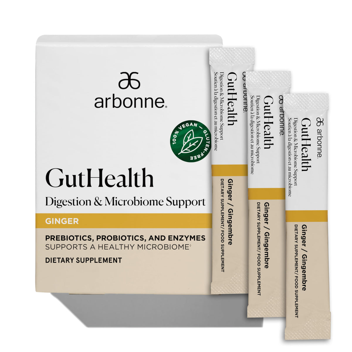 Arbonne GutHealth Mélange Probiotique en Poudre au Gingembre, sachets