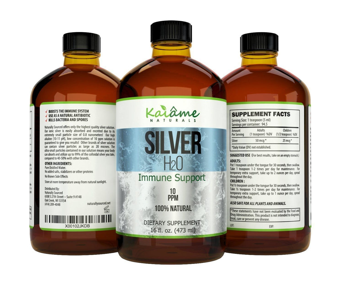 Argent colloïdal 10 PPM dans une bouteille en verre avec bouchon