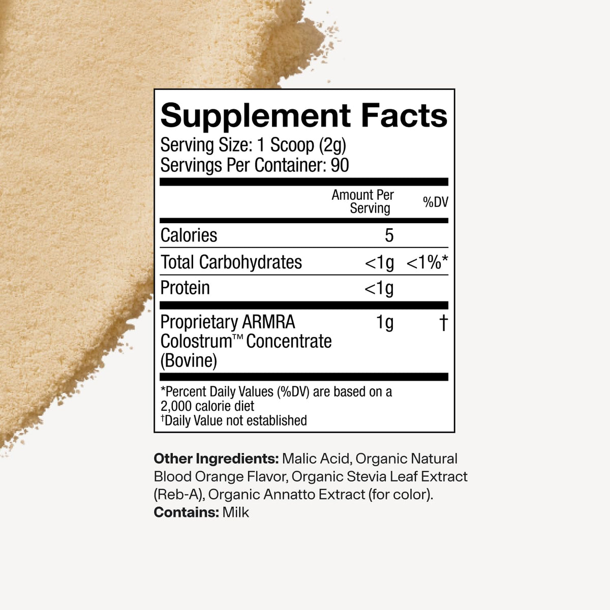 ARMRA Colostrum Poudre Orange Sanguine avec une cuillère doseuse