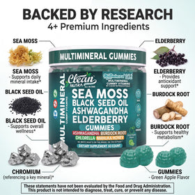 Arrière de l'emballage des gummies de mousse de mer Clean Nutraceuticals