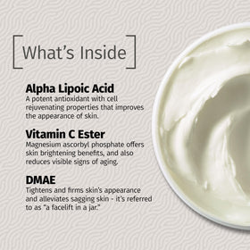 Arrière de la boîte de la crème Reviva Labs, détails des ingrédients