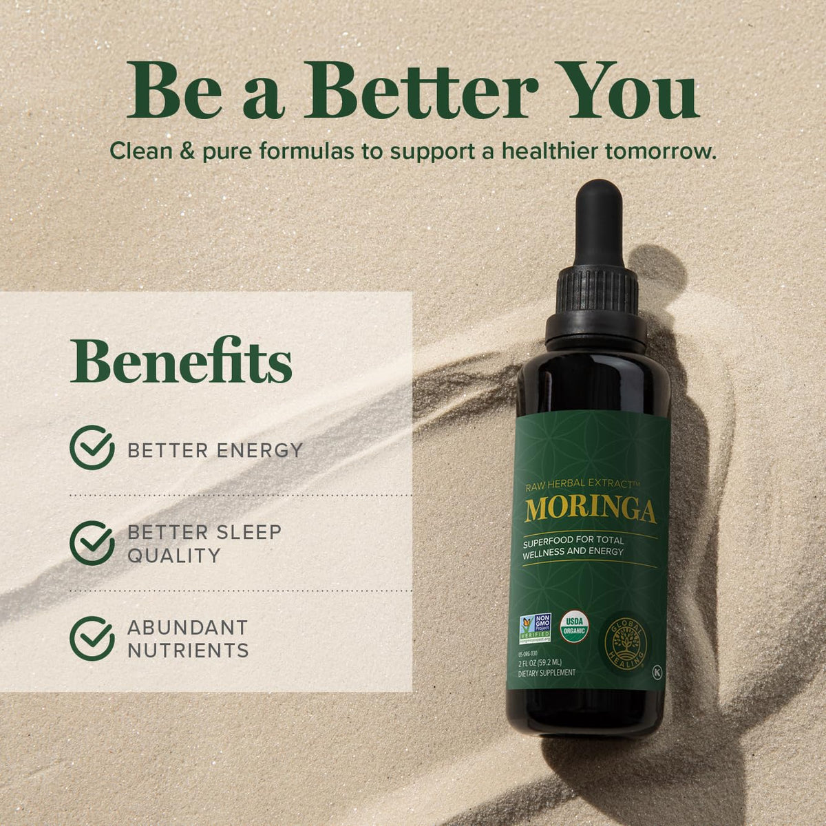 Arrière de la bouteille d'extrait de Moringa Oleifera Global Healing Center