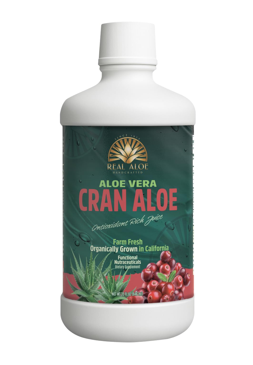 Arrière de la bouteille de jus d'aloe vera bio 946ml