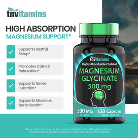 Arrière de la bouteille de tnvitamins Magnésium Glycinate 500mg