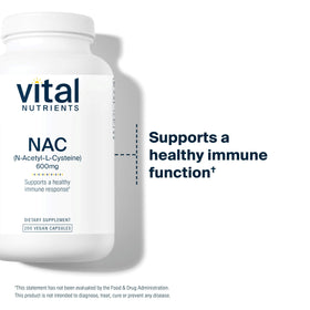 Arrière de la bouteille de Vital Nutrients NAC 600mg