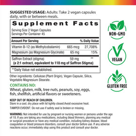 Arrière du complément Rainbow Light Saffron Extract avec informations nutritionnelles
