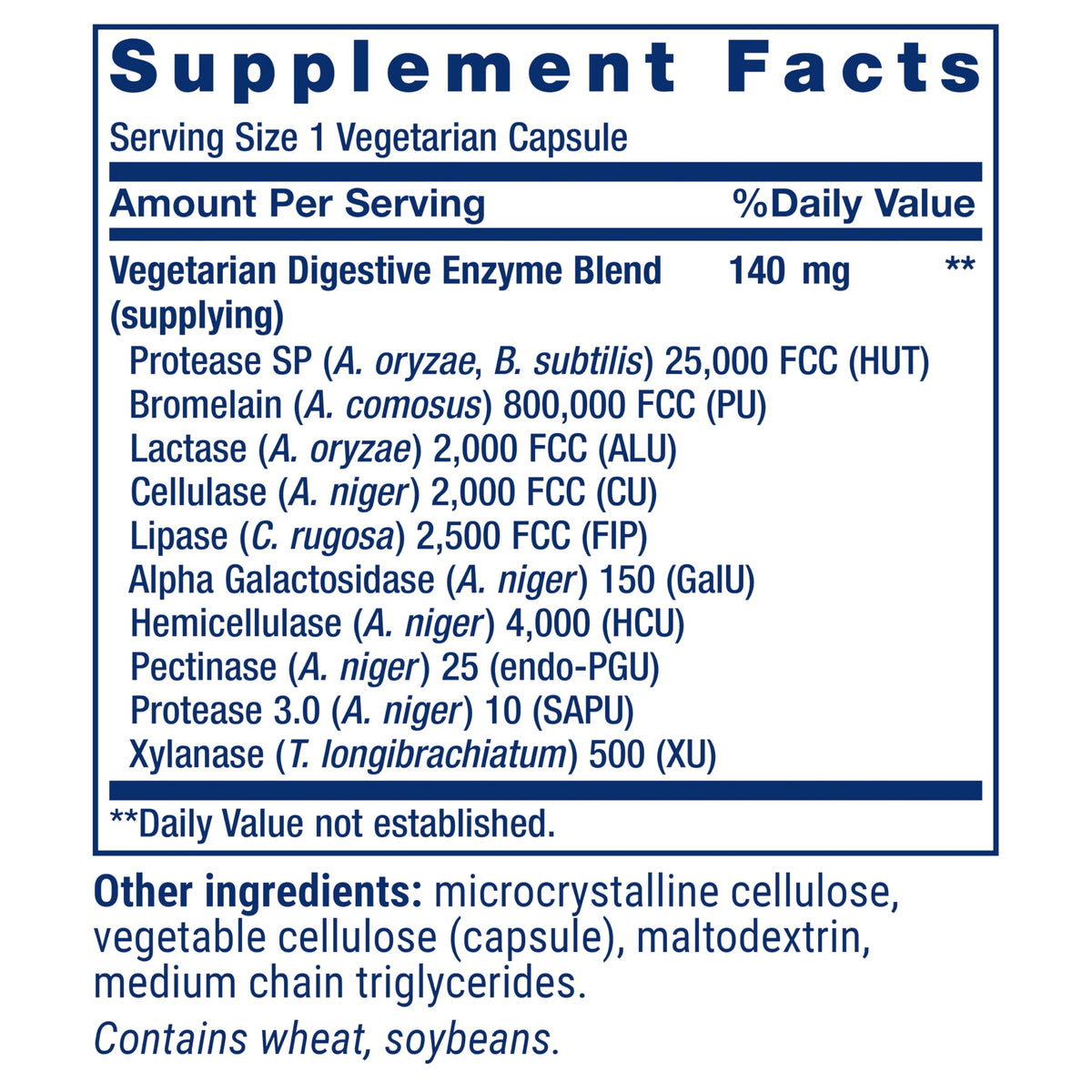 Arrière du flacon d'enzymes daily Life Extension