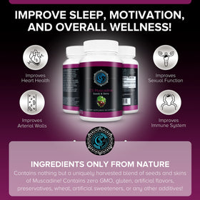 Arrière du flacon d'extrait de graines de muscadine avec informations nutritionnelles