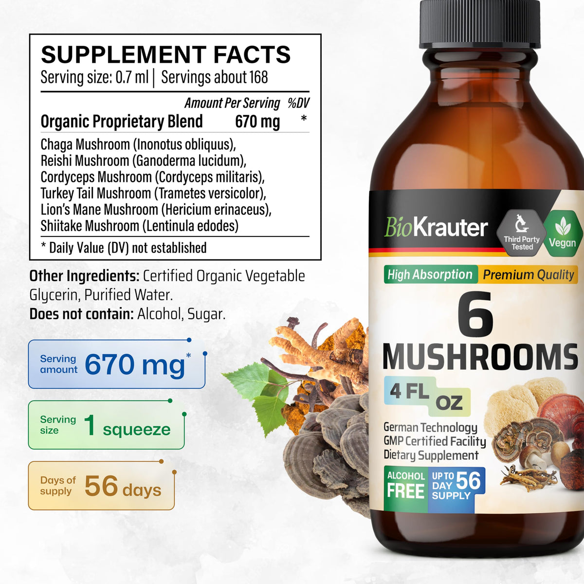 Arrière du flacon de complexe de champignons BIO KRAUTER