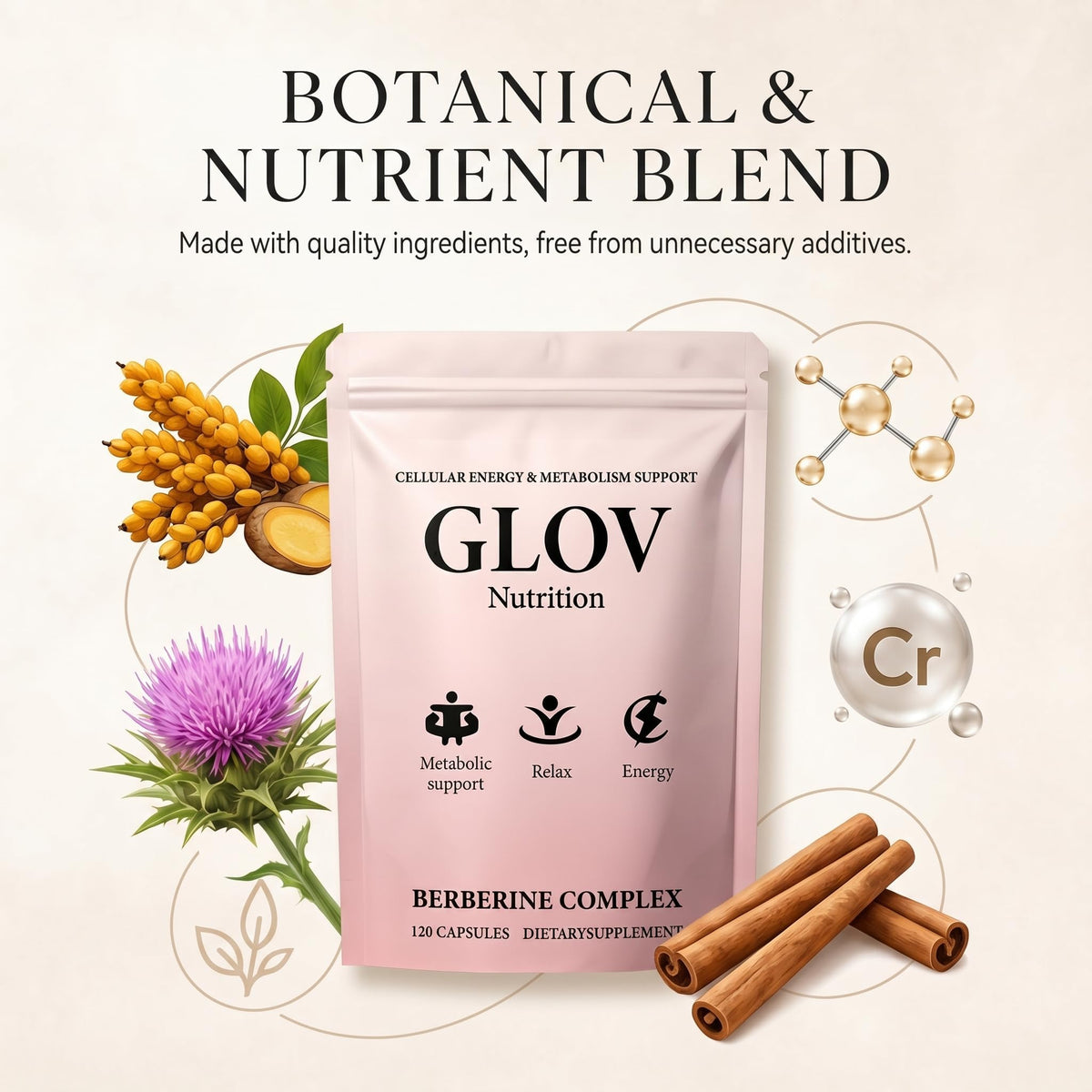 Arrière du flacon de Glov Berberine Complex 120 capsules