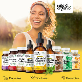Arrière du flacon de gouttes Wild & Organic avec ingrédients