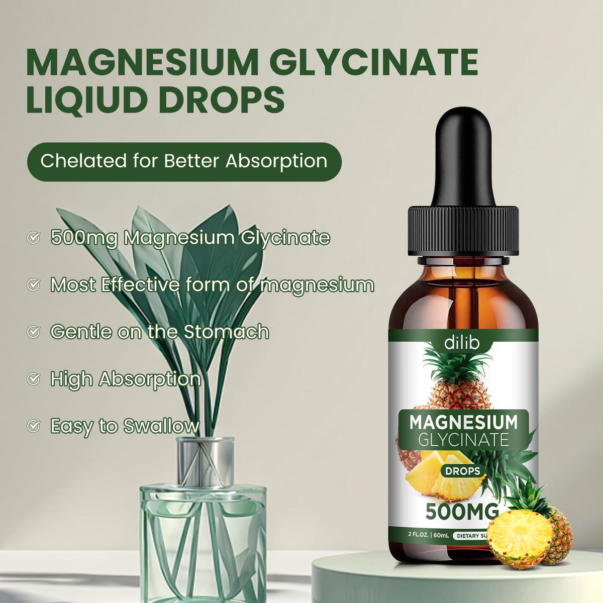 arrière du flacon de magnésium glycinate Dilib avec informations nutritionnelles