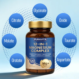 Arrière du flacon de magnésium PURAVITA 12 en 1