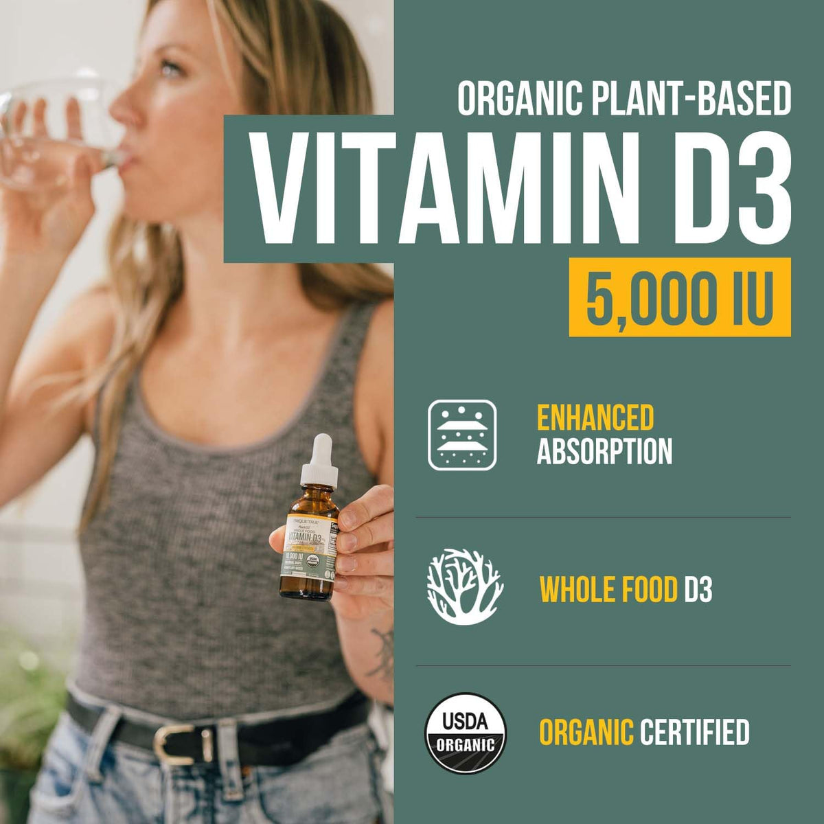 Arrière du flacon de Vitamin D3 Vegan 5000 IU Triquetra Health
