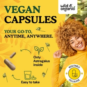 Arrière du flacon de Wild & Organic Astragalus avec informations nutritionnelles
