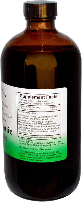 Arrière du Sirop d'Ail Super Christopher's avec informations nutritionnelles