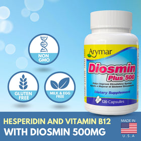 Arymar Diosmin Plus 500mg capsules on a table