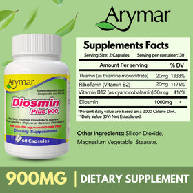 Arymar Diosmin Plus 900 capsules blanches avec bouteille ouverte