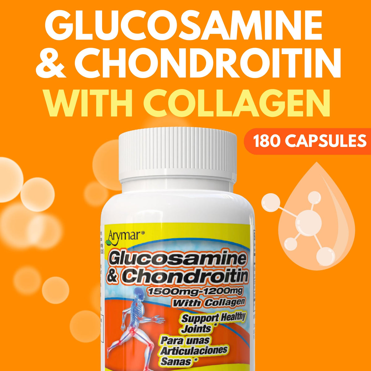 Arymar Glucosamine 1500 mg et Chondroitin 1200 mg capsules à l'intérieur