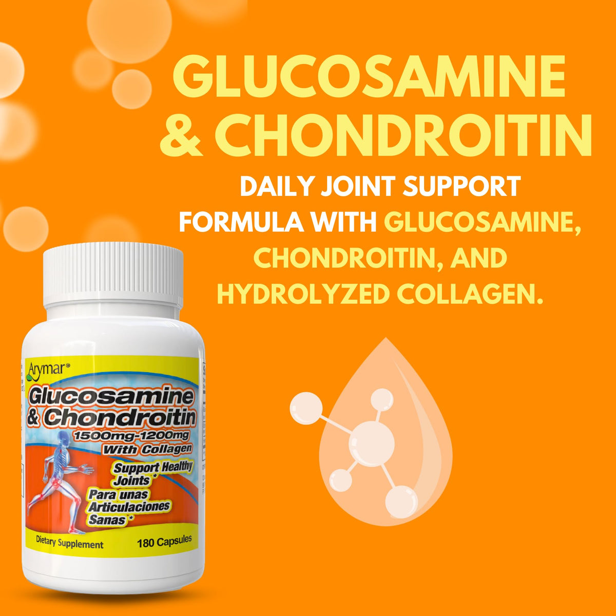 Arymar Glucosamine 1500 mg et Chondroitin 1200 mg capsules en main
