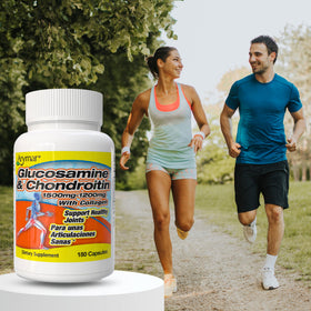 Arymar Glucosamine 1500 mg et Chondroitin 1200 mg capsules sur fond blanc