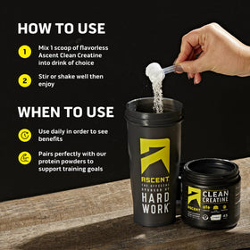 Ascent Clean Creatine Monohydrate 281g with measuring scoop