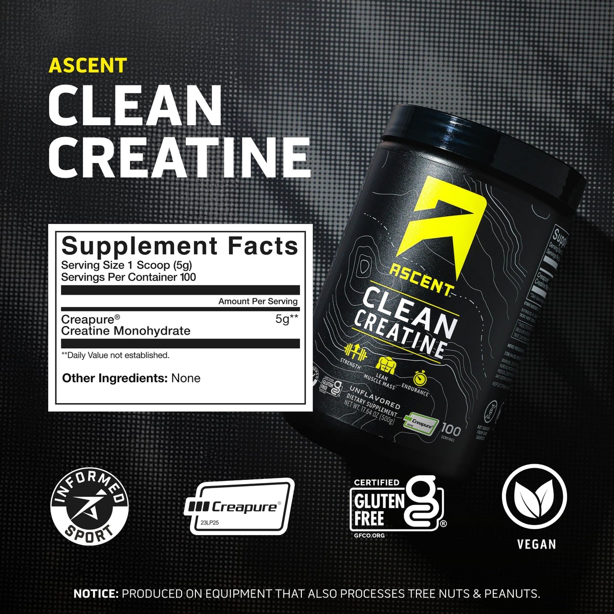 Ascent Clean Creatine Monohydrate 560g nutritional information